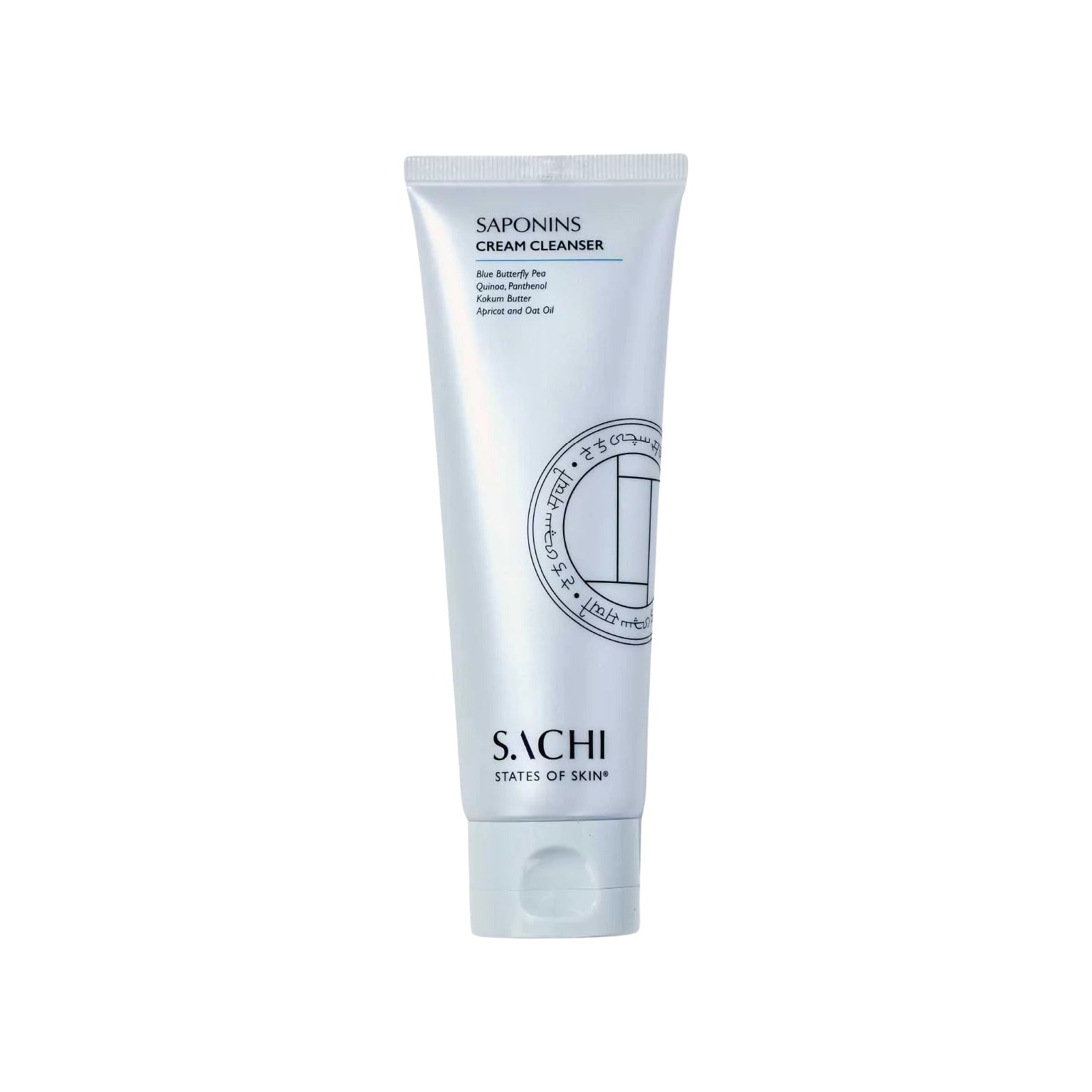 Sachi States of Skin Saponins Cream Cleanser tube with blue butterfly pea, quinoa and oat oil