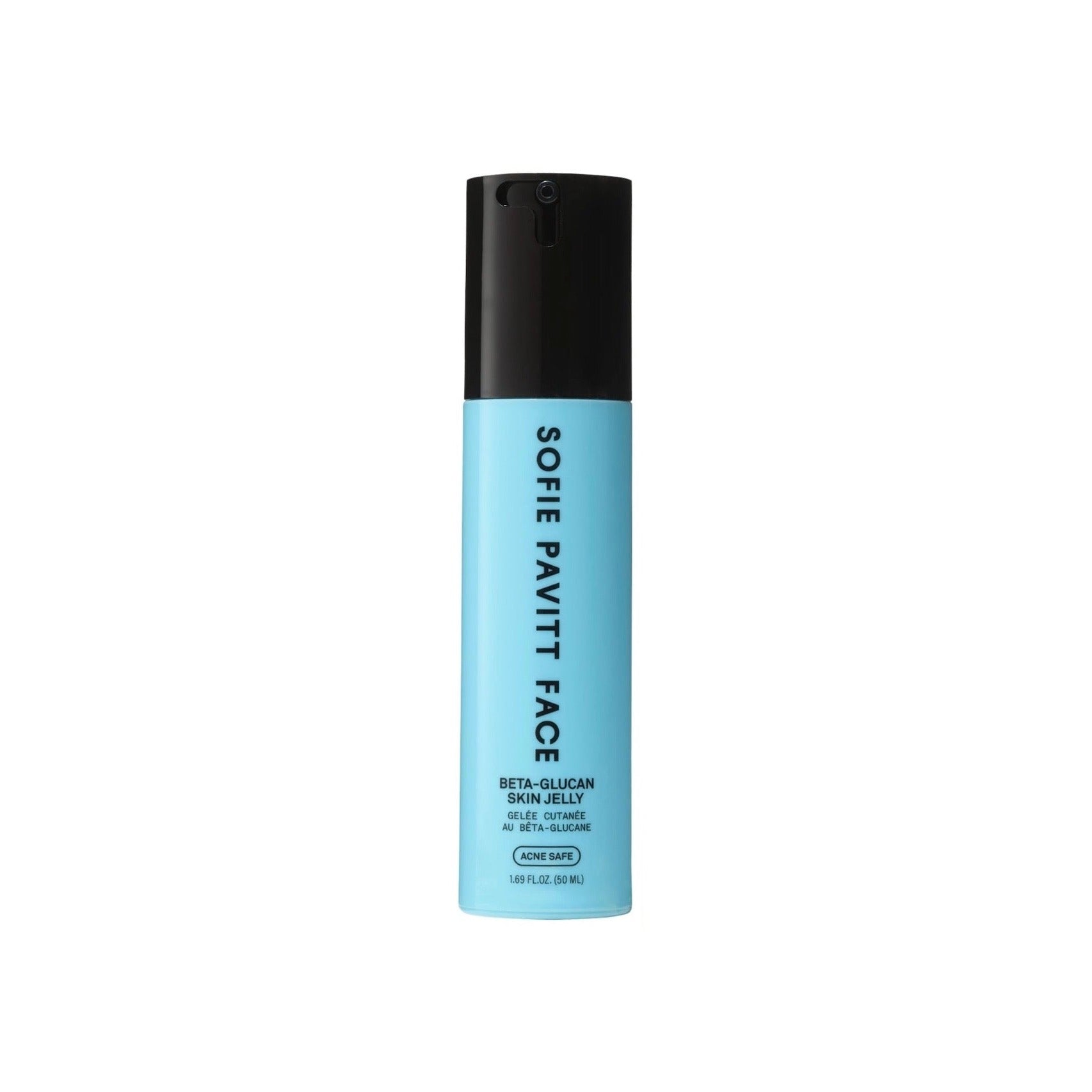 Sofie Pavitt Face Beta-Glucan Skin Jelly in a tall light blue pump bottle with black cap