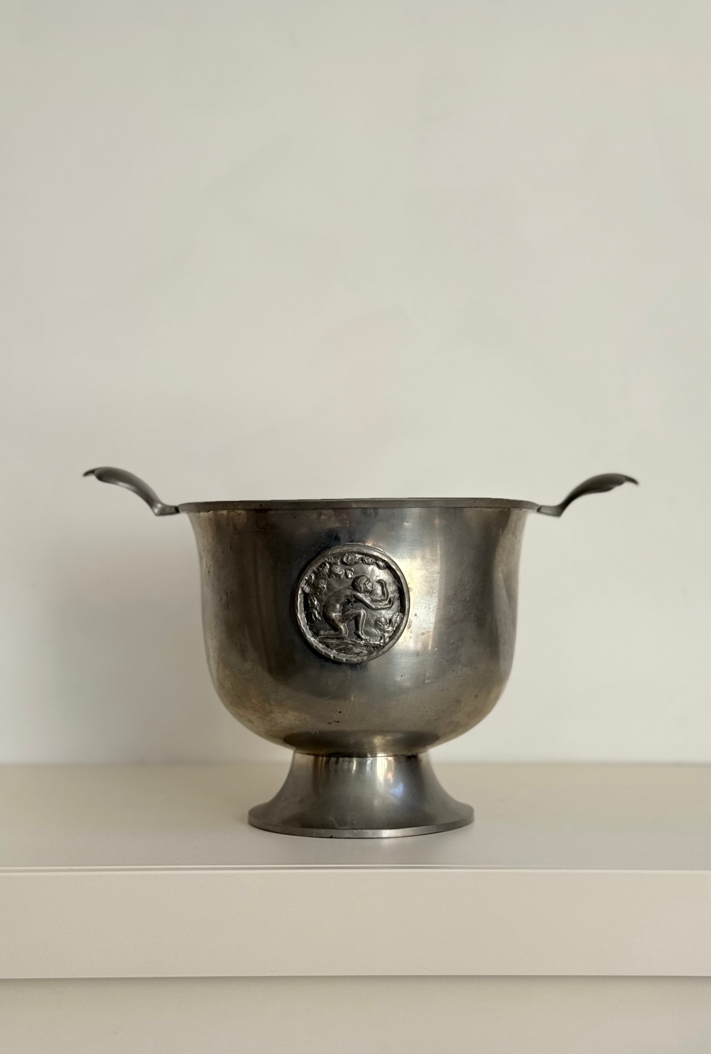 vase / bowl with handles in tin, marked gab (guldsmedsaktiebolaget)