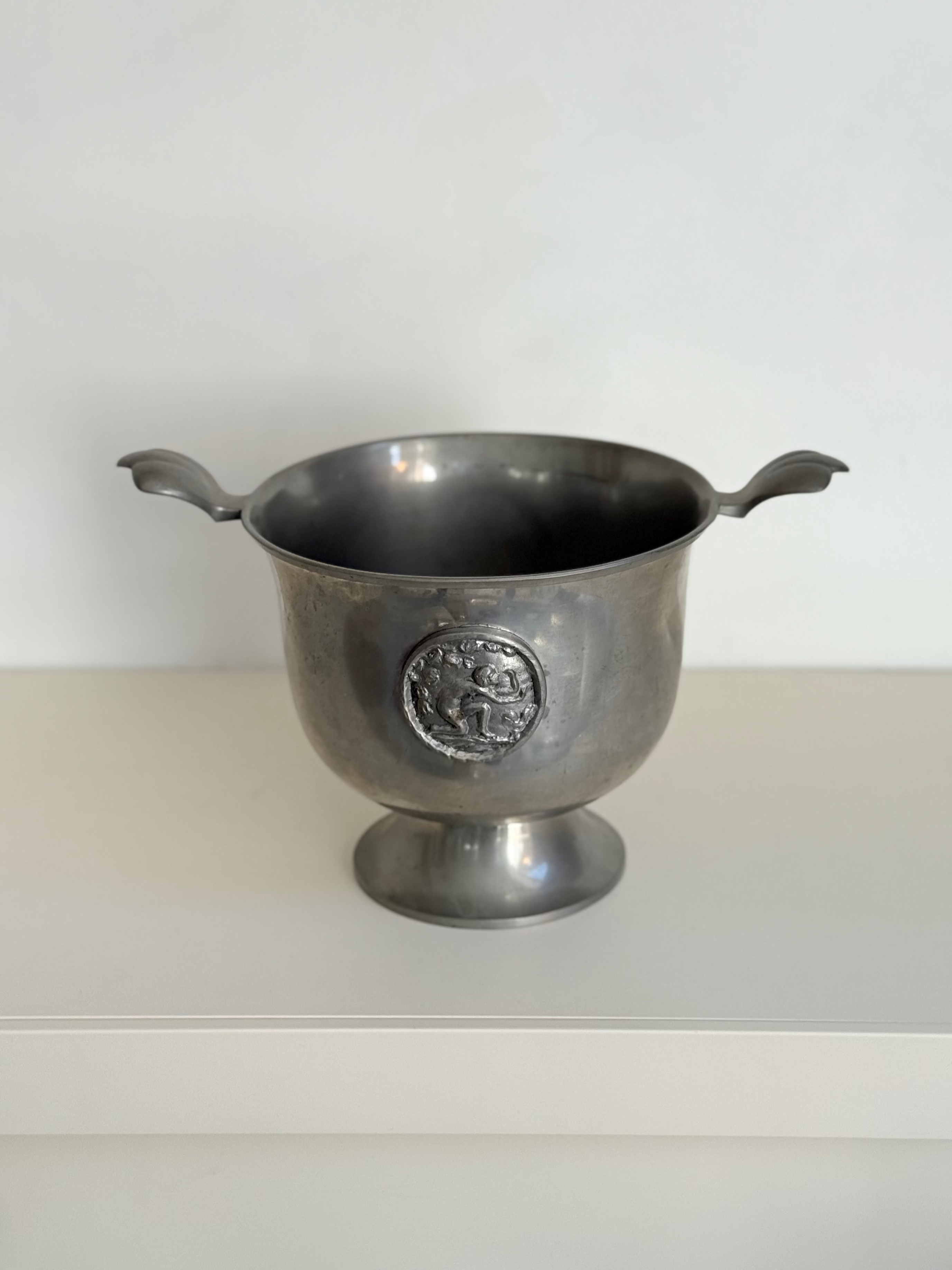 vase / bowl with handles in tin, marked gab (guldsmedsaktiebolaget)