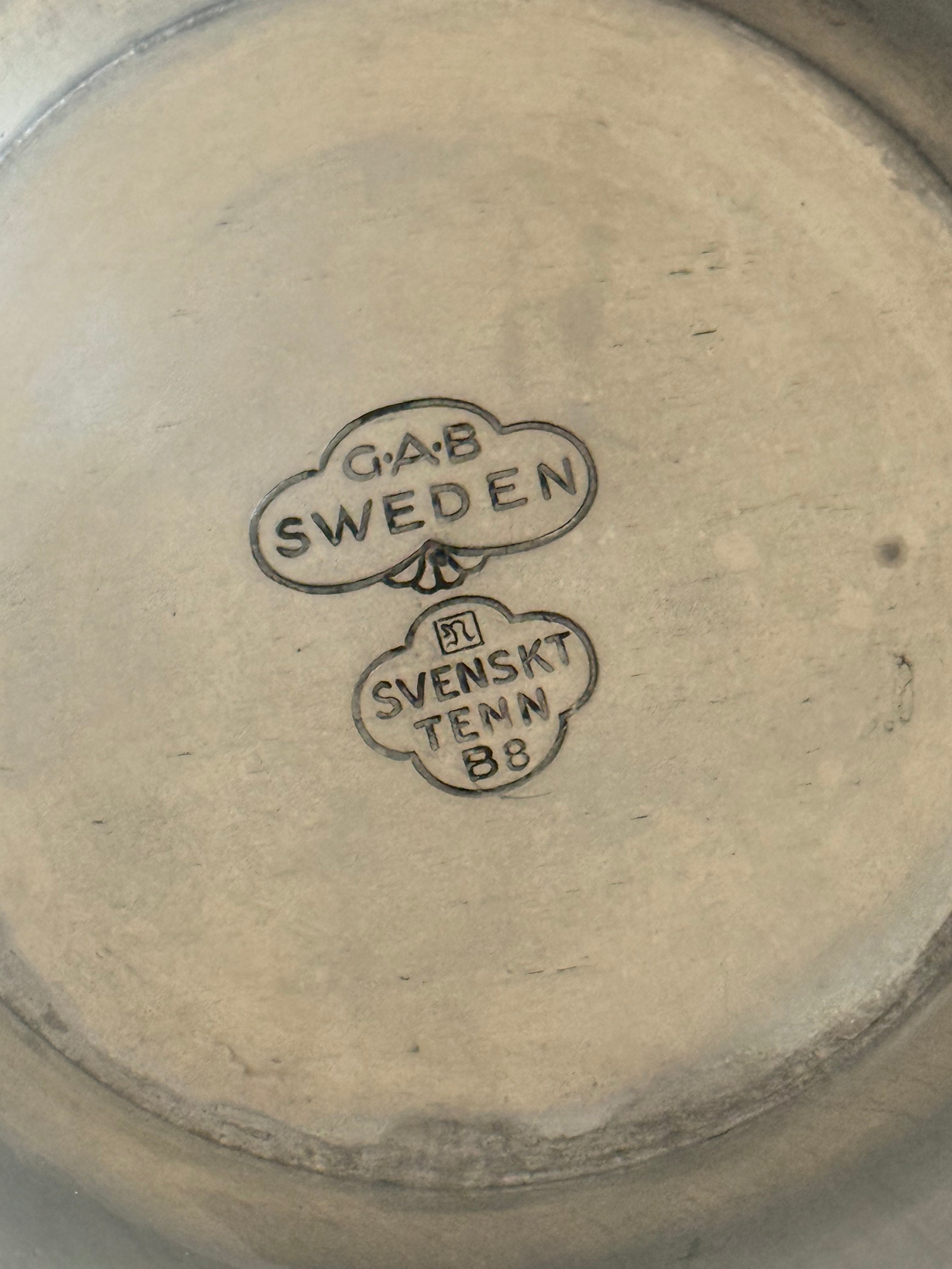 vase / bowl with handles in tin, marked gab (guldsmedsaktiebolaget)