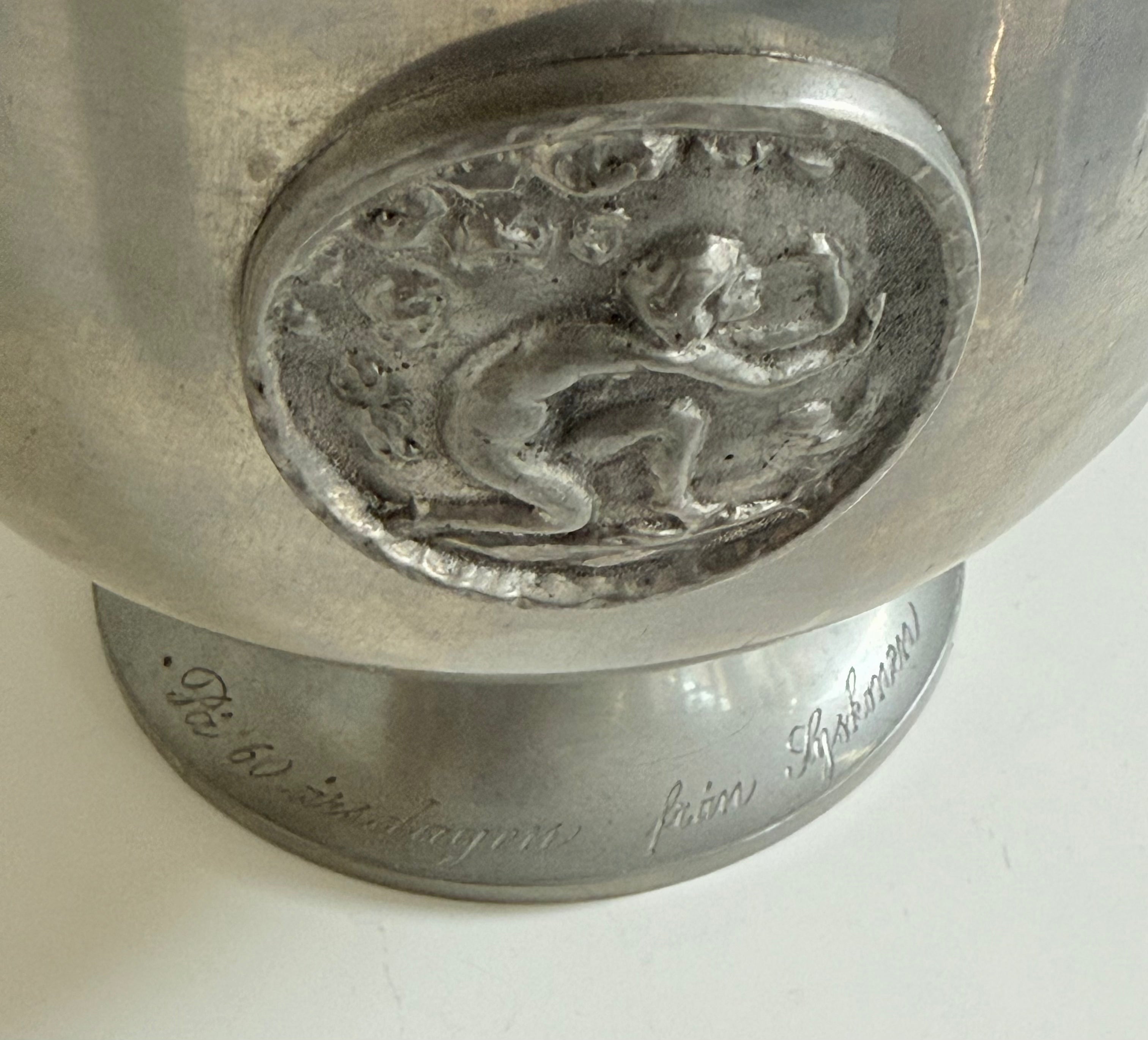 vase / bowl with handles in tin, marked gab (guldsmedsaktiebolaget)