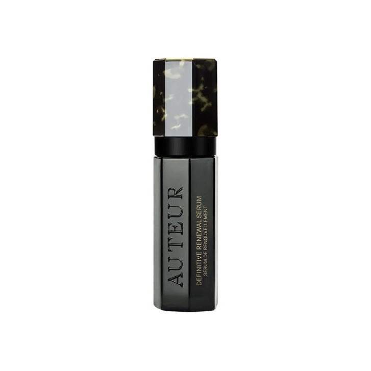 Auteur Definitive Renewal Serum in a dark glass bottle with a tortoiseshell cap