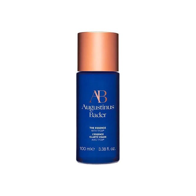 Augustinus Bader The Essence 100 ml bottle in deep blue with rose gold cap