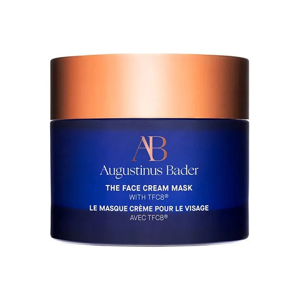 Augustinus Bader The Face Cream Mask in a navy blue jar with copper lid
