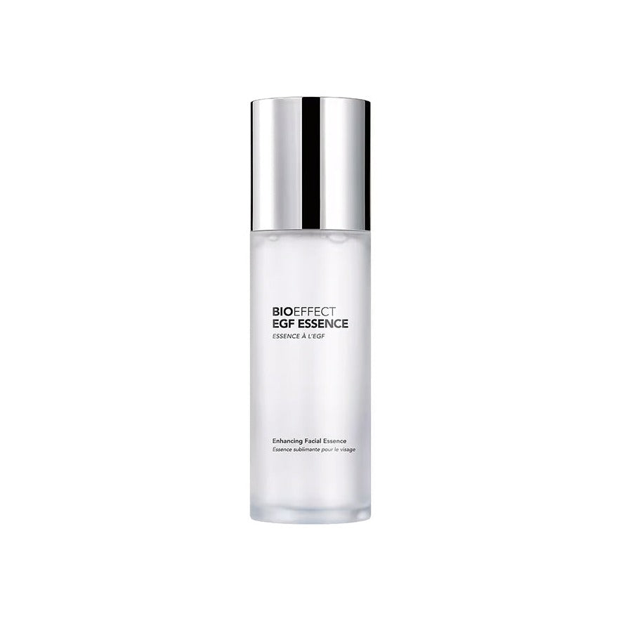 Bioeffect EGF Essence enhancing facial essence in a frosted glass bottle with silver pump cap
