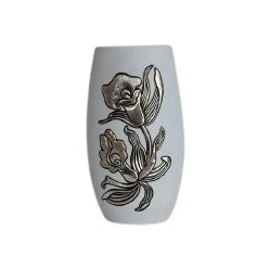 White ceramic vase with silver inlay floral motif