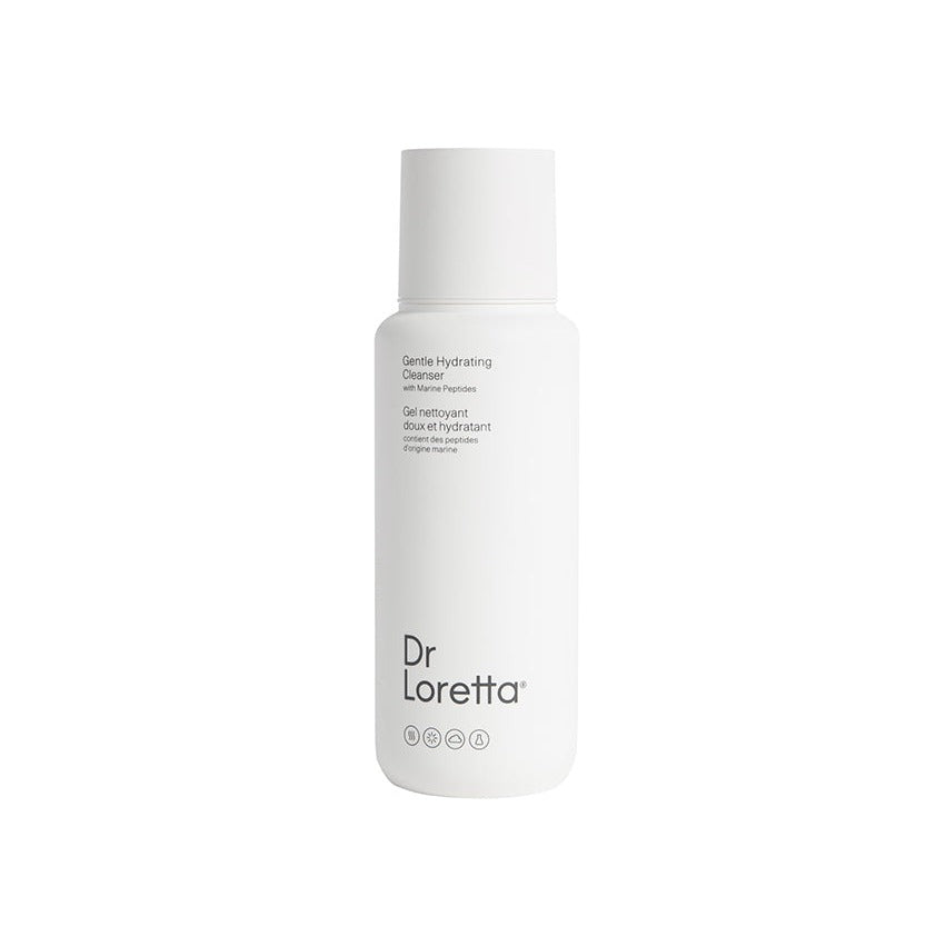 Dr. Loretta Gentle Hydrating Cleanser with Marine Peptides in a white pump bottle