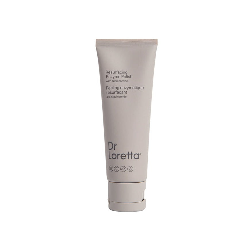 Dr. Loretta Resurfacing Enzyme Polish with Niacinamide in a taupe squeeze tube