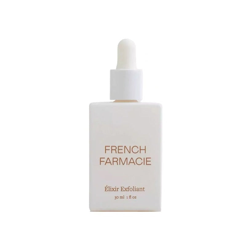 French Farmacie Élixir Exfoliant exfoliating serum in a 30 ml white dropper bottle