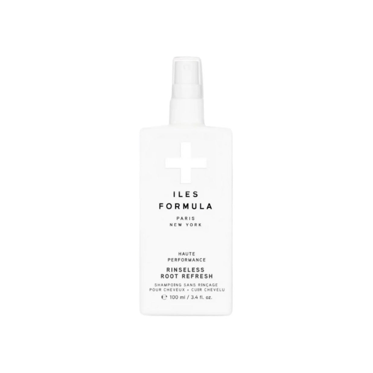 Iles Formula Rinseless Root Refresh spray bottle, 100 ml scalp-refreshing mist in white pump bottle