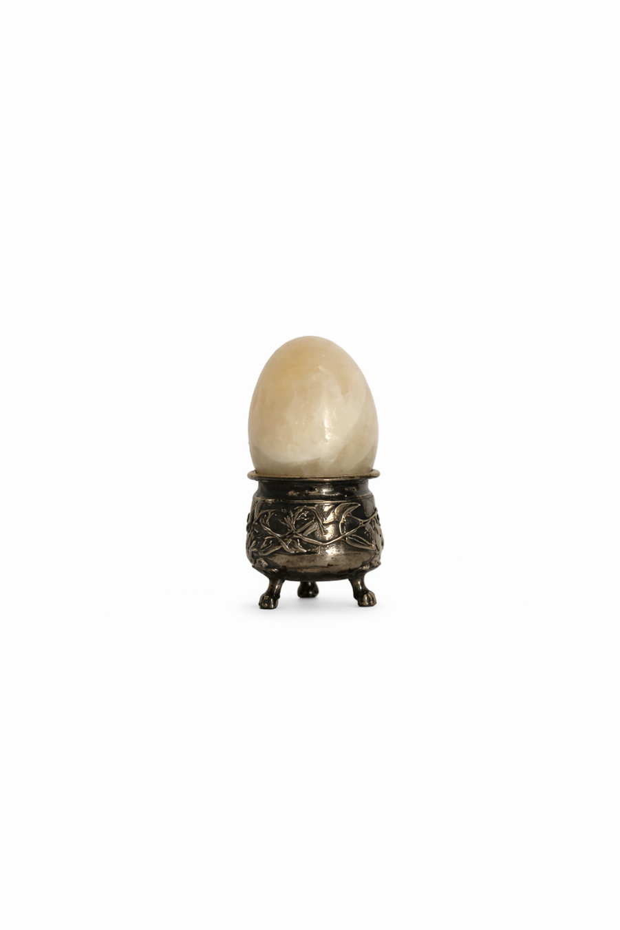 marble egg & holder in silver with feet
