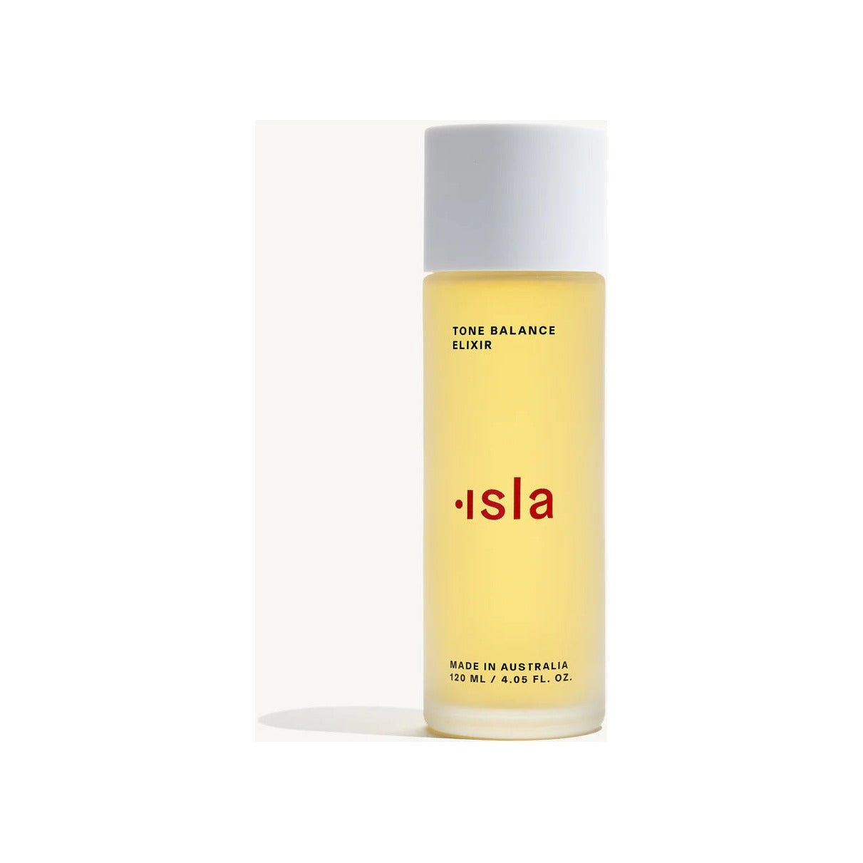Isla Tone Balance Elixir toner in a 120 ml glass bottle with white cap and golden-yellow formula