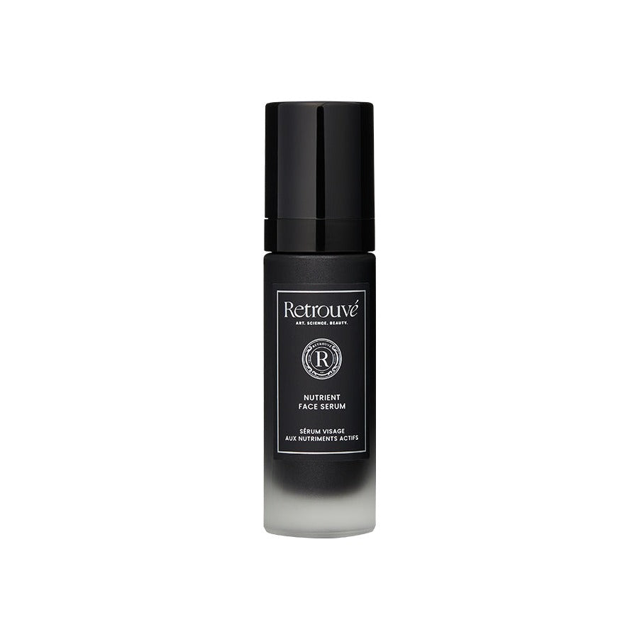 Retrouvé Nutrient Face Serum in a sleek black gradient glass bottle with pump dispenser