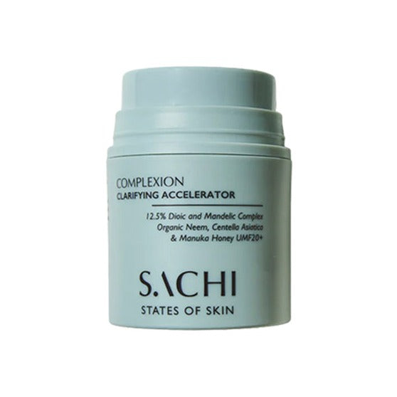 Sachi Skin Complexion Clarifying Accelerator in a sage green pot with twist-up stick format