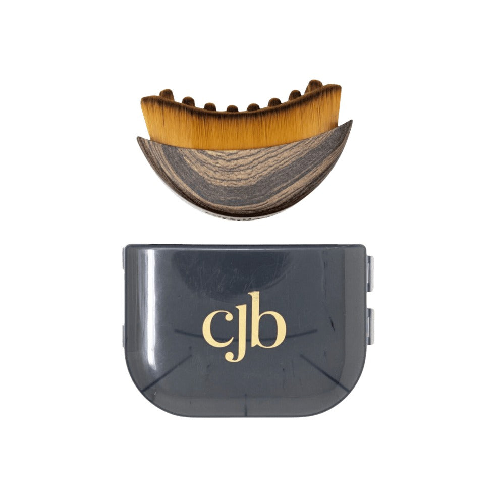CJB The Lymphatic Brush Body with wood-toned crescent brush head and grey travel case
