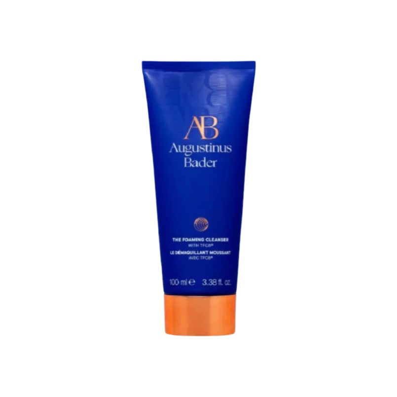 Augustinus Bader The Foaming Cleanser 100 ml tube in cobalt blue with gold lettering and orange cap