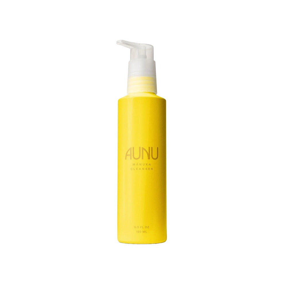 Aunu Mānuka Cleanser in a bright yellow pump bottle, 150 ml