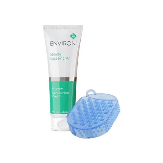 Environ Body EssentiA Tri-Complex Contouring Cream tube with blue massage tool