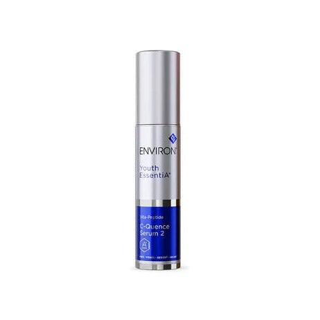 Environ Youth EssentiA Vita-Peptide C-Quence Serum 2 in a silver and blue pump bottle