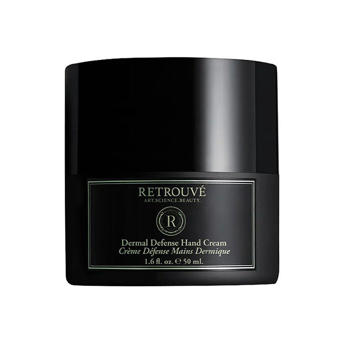 Retrouvé Dermal Defense Hand Cream in a sleek black glass jar, 50 ml